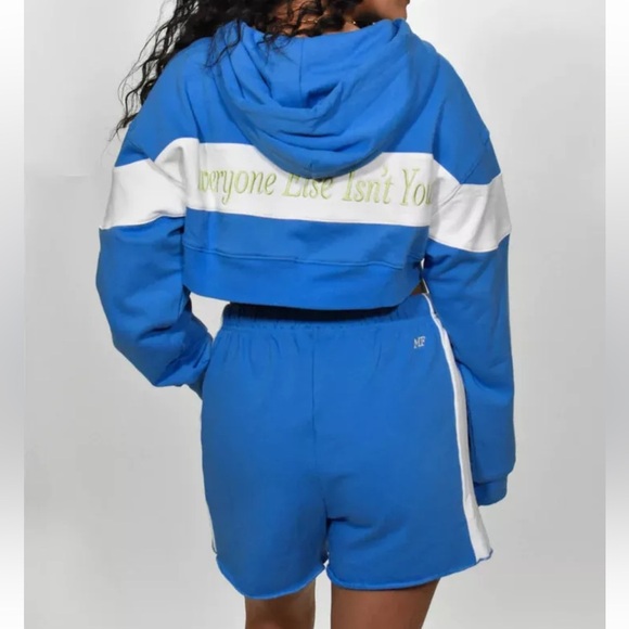 MAYFAIR 2 PC SET Hoodie Cropped + Sweatshorts Everyone Else Isn't You Size S/XS - Picture 2 of 16